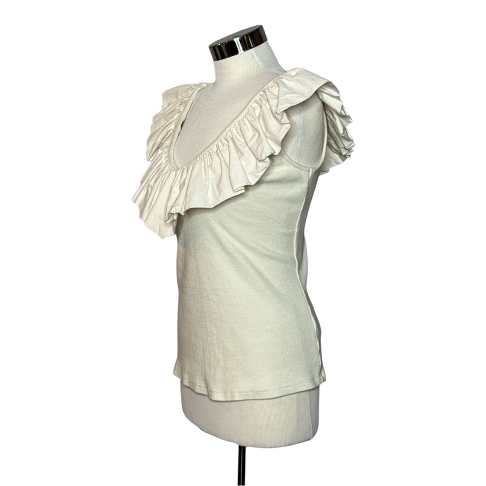 ANTHROPOLOGIE MAEVE TINA RUFFLED TANK CREAM V NECK RUFFLED TRIM BLOUSE MEDIUM - Picture 5 of 11